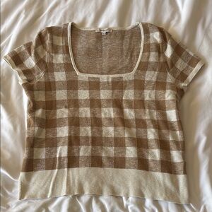 Madewell Tan and Cream Checkered Knit Top